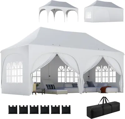 Image de Tente de réception - Tente de fête - Tente de jardin - Pavillon - Tente pliante - Imperméable - 3 x 6 mètres - Hauteur réglable