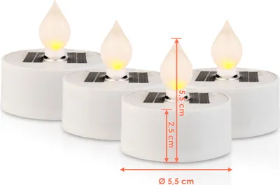 Obrázok produktu pre 1.09 Solárne LED čajové svetielko v bielej farbe - sada 4 ks - Ø cca 5,5 cm - blikajúce vonkajšie čajové svetielka (4 ks)