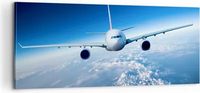 Produktbild von Bild auf Leinwand - Leinwandbild - Flugzeug himmel wolken flug - 100x40cm - Wand Bild - Wanddeko - Leinwanddruck - Bilder - Kunstdruck - Wanddekoration - Leinwand bilder - Wandkunst - AB100x40-2723