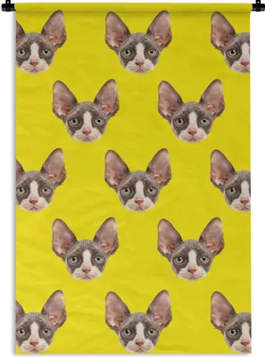 Produktbild von MuchoWow® Wandteppich Wandbehang Katze - Muster - Gelb 60x90 cm Tapisserie Dekoration Wandtuch - Foto-Teppich - Abwaschbar