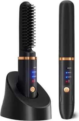 Produktbild von Wireless Haarglättungsbürste, tragbarer negativer Ionglätter, Anti-Heat-Keramik-Glätterkamm-Comb Ladestation Typ-C-Ladegerät Haus