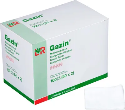 Obrázek produktu pro Lohmann Rauscher Gazin gázový kompres sterilní 8vrstvý 17nitný 50 x 2 kusy 10 x 10 cm