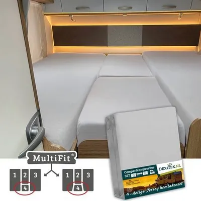 Produktbild von Dexitex 100% Baumwolle Jersey Spannbetttuch 4-teiliges Wohnmobil-Zentralmatratzen-Set für Einzelbetten Anthracite