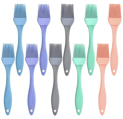 Image de Lot de 10 pinceaux de cuisine en silicone, 17 cm, pinceaux de cuisine en silicone, pinceaux pour barbecue en silicone avec des manches ergonomiques, pour la pâtisserie, les grillades, la cuisine et la cuisson.