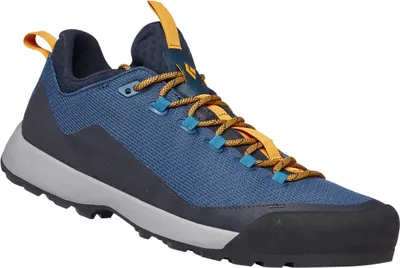 Zustiegsschuh "Mission Lt MApproach" von Black Diamond in Blau mit orangefarbenen Schnürsenkeln.