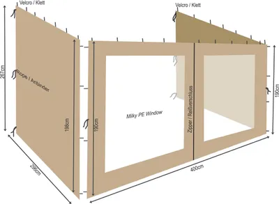 Produktbild von 3 Seitenteile zu Rank Anbau Pavillon 3x4m Sand mit Fenster