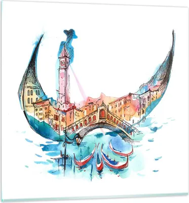 Produktbild von Bilder auf glas - Gondel Gondoliere illustration Kultur - 70x70cm - Glasbilder - Wandbilder - Kunstdruck - Wanddekoration aus Glas - Glas Bilder - Wandbild auf Glas - GAC70x70-3039