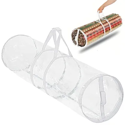 Produktbild von Aufbewahrungstasche für Geschenkpapier - 100x20 cm - Geschenkpapier-Organizer - Aufbewahrung - Mit Tragegriffen - Für Rollen/Geschenkpapier - Weiß