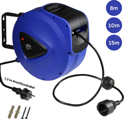 Produktbild von Kabeltrommel Automatik Kabelaufroller Verlängerungskabel Wandhalterung 10 Meter