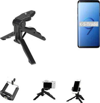 Produktbild von K-S-Trade Stativ Tisch-Ständer Dreibein Handy-Stativ Ständer kompatibel mit Samsung Galaxy S9+ Duos Mini-Stativ Smartphone Tripod Handy-Stativ aus