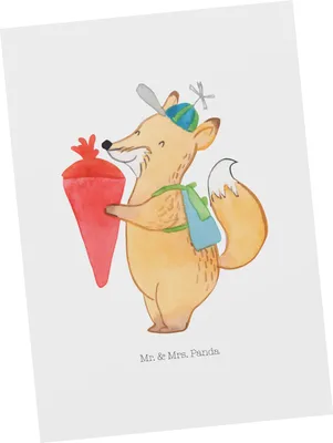 Produktbild von Mr. & Mrs. Panda Postkarte Fuchs Schulkind - Weiß - Geschenk, einzelkarte, Postkarten, kunstkarte, Lustige Sprüche, Grußkarte, Ansichtskarte