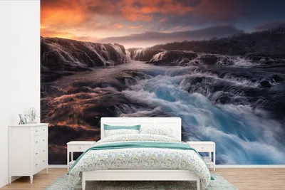 Produktbild von MuchoWow® Fototapete für Wohnzimmer oder Schlafzimmer Wandtapete Vinyl Motivtapete Wasserfall - Natur - Berg - 600x400 cm - Vinyltapeten