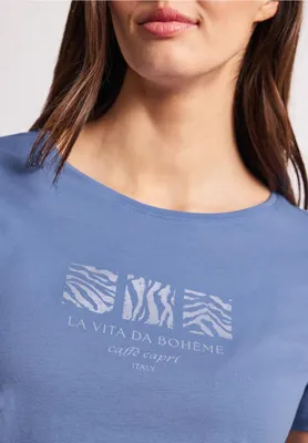 Produktbild von Street One T-Shirt 'Basic T-Shirt mit Rundhals und Print', A325088, drift blue, Gr. 36
