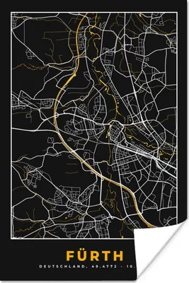 Produktbild von MuchoWow® Poster Schwarz und Gold - Stadtplan - Fürth - Deutschland - Karte 80x120 cm - Papierdruck