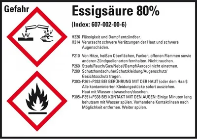 Produktbild von Dreifke® Aufkleber I GHS-Etikett Essigsäure 80%, GefStoffV/GHS/CLP, Folie, 14...