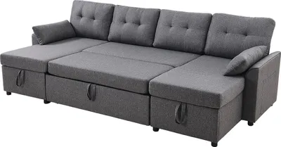 Produktbild von SucceBuy U-förmiges Schlafsofa, wandelbares Bettsofa mit Seitentaschen, Kissen und Doppel-Chaiselongue, Ausziehcouch für 6 Personen mit großzügigem Stauraum für Wohnzimmer oder Wohnung, stabiler Metallrahmen