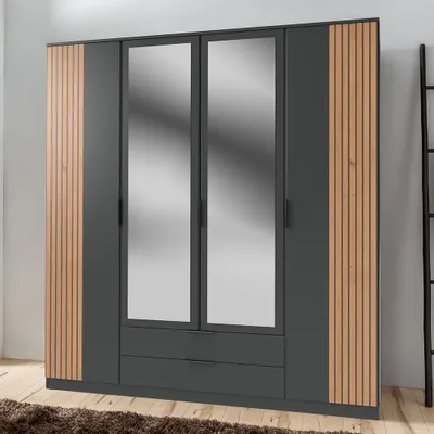 Produktbild von Kleiderschrank 180cm, graphit mit Eiche, LAZISE-43