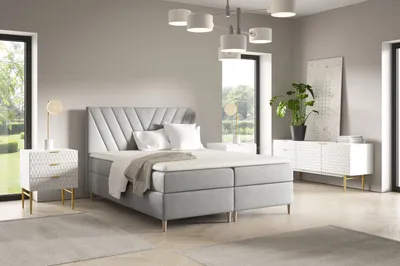 Obrázek produktu pro Kontinentální postel 160x200 ANAMARI - světle šedá + topper