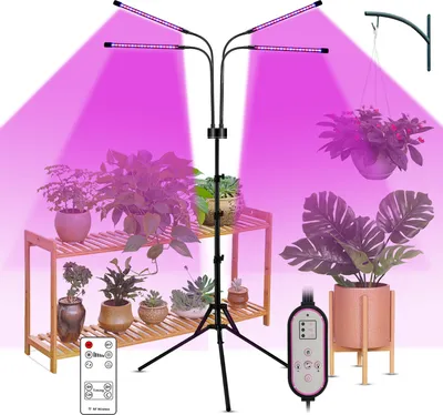 Zdjęcie produktu dla 40W 80LED rośnie z niebiesko-czerwonymi żarówkami 4/8 / 12H timer 9 dźwigni jasności dla sadzonek roślin doniczkowych Solarne, pełne spektrum regulowane lampy do uprawy roślin na gęsiej szyi z pilotem zdalnego sterowania