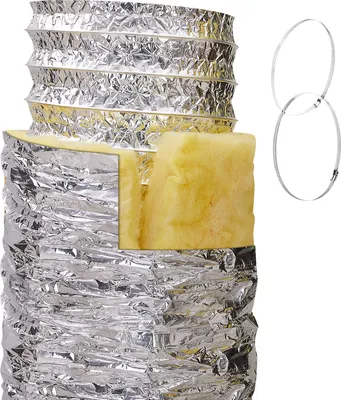 Image de SucceBuy Tuyau d'évacuation d'air de séchoir, 152,4 mm, gaine flexible isolée, 7,62 m, avec 2 colliers de serrage de gaine, protection robuste à 3 couches pour l'évacuation d'air de chauffage, de refroidissement et de ventilation HVAC, R-4.2, difficilement inflammable