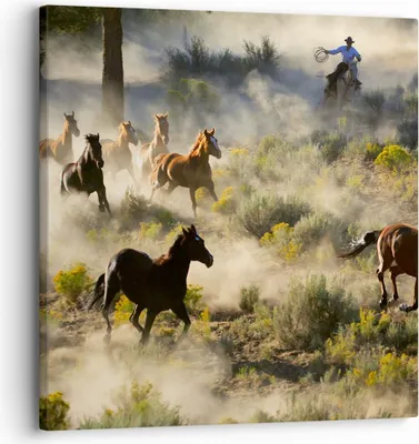 Produktbild von Bild auf Leinwand - Leinwandbild - Cowboy Cowgirl Pferd - 30x30cm - Wand Bild - Wanddeko - Leinwanddruck - Bilder - Kunstdruck - Wanddekoration - Leinwand bilder - Wandkunst - AC30x30-2201