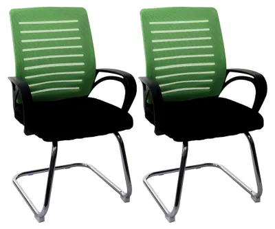 Produktbild von 2er-Set Konferenzstuhl, Besucherstuhl Freischwinger, 150 kg belastbar, Stoff/Textil - grün