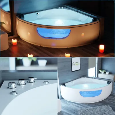 Produktbild von TroniTechnik® Whirlpool Badewanne Eckwhirlpool PAROS 135cm x 135cm, vormontiert, Acrylwanne 2 Pers., 12 Düsen, Sanitäracryl
