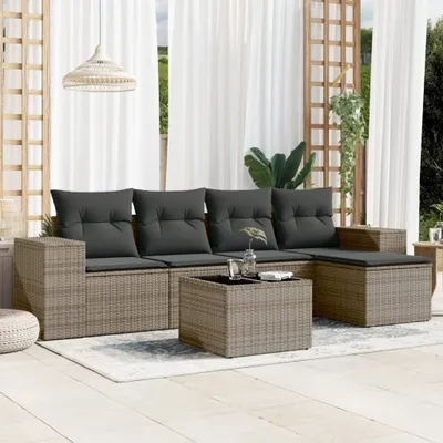 Produktbild von 6-tlg. Garten-Sofagarnitur mit Kissen Grau Poly Rattan 3254837