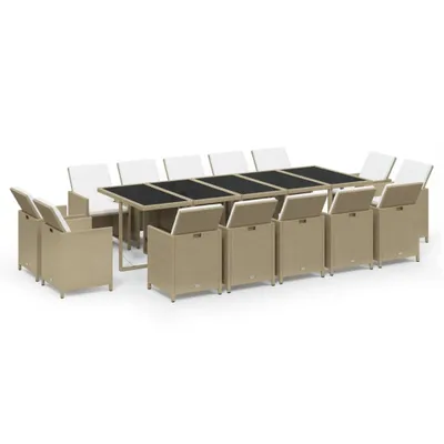Image de vidaXL Ensemble de jardin 15 pièces avec coussins Poly rotin Beige