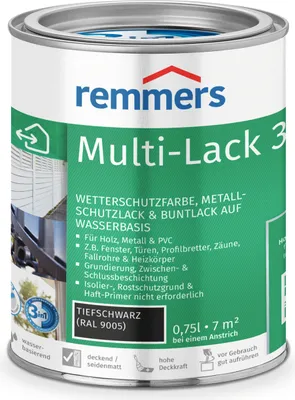 Produktbild von Remmers Multi-Lack 3in1 tiefschwarz (RAL 9005) 0,75 l, Lackfarbe