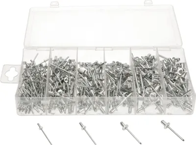Obrázok produktu pre KOTARBAU® Slepé sponky Sortiment 400 tg. Alu sponky v škatuľke Sortier 2,4 / 3,2 / 4,0 / 4,8 mm