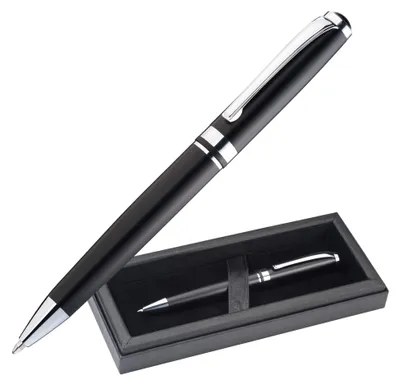 Produktbild von Drehkugelschreiber / aus Metall mit verchromten Applikationen / Farbe: schwarz
