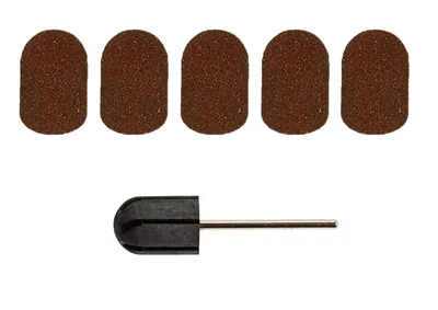 Image de Set avec 1 support de capuchons et 5 capuchons abrasifs, support en caoutchouc 16 mm pour ponceuse de capuchons - idéal pour les soins des pieds et des ongles
