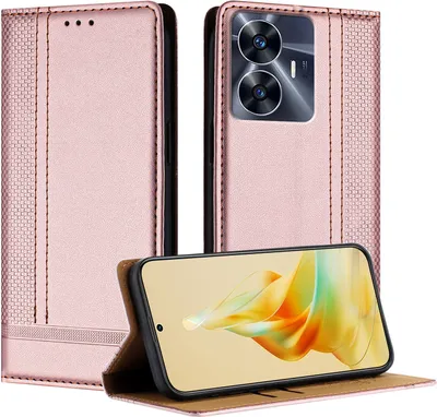 Produktbild von Handyhülle für Realme C55 4G Leder Flip Klappbare Schutzhülle mit Standfunktion Pink