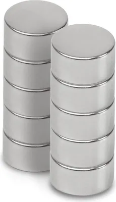 Produktbild von MAUL Magnet rund 10 Stück 2,6 kg Stahl Metall Neodym magnetisch Ø 1 x 0.5 cm silber