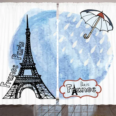 Produktbild von ARANDE Eiffelturm Gardine, Surreale Aquarell-Farbe des Eiffelturms mit Regen spritzt Paris-Kultur-Markstein, 280 x 225 cm, Blau