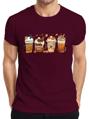 Imagen del producto de Camiseta para hombre, color burdeos, talla XL, con motivos de calabaza, especias de calabaza, café de otoño, canela