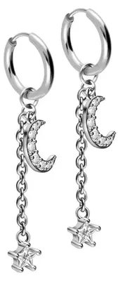 Produktbild von Chirurgenstahl Ohrclicker Creolen KRISTALLMOND + KRISTALLSTERN Silber Innendurchmesser: 10mm + Designstärke: 1,6mm