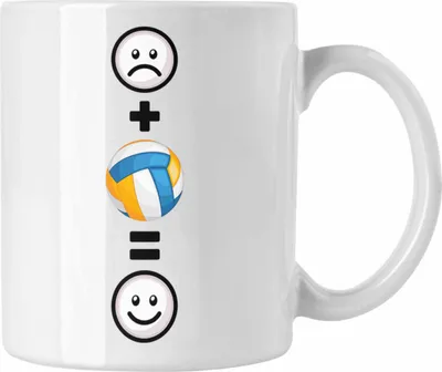 Produktbild von Trendation - Volleyball Tasse Geschenkidee für Volleyball-Spieler Geburtstag Lustiges Geschenk :( + Volleyball = :) (Weiß)