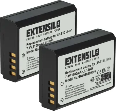 Produktbild von EXTENSILO 2x Akku kompatibel mit Canon EOS 1100D, 2000D, 1200D, 4000D, 1300D, Kiss X70, Kiss X50, Kiss X80, Kiss X90 Kamera (1100 mAh, 7,4 V, Li-Ion)