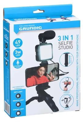 Produktbild von Grundig ED-38135: 3-in-1-Selfie-Studio-Vlogging-Kit mit Beleuchtung, Mikrofon und Stativ
