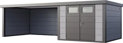 Produktbild von Telluria Metallgerätehaus Classico 3030 mit Lounge Anbau (ca. 450 cm Breite) lichtgrau Lounge-Anbau links