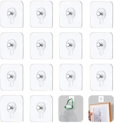 Produktbild von Selbstklebende Bilderrahmenhaken 14er, transparente Kleberahmen ohne Bohren, Selbstkleber für Bilder, Fotos, Poster, Dekorationsbilder