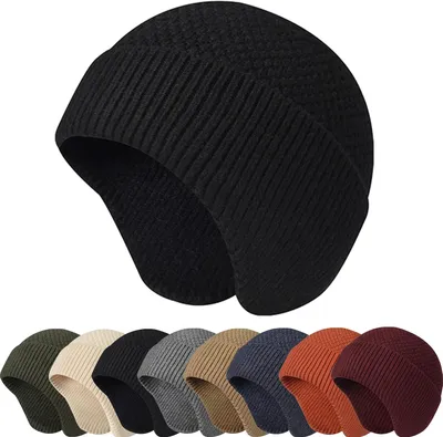 Productafbeelding van Gebreide muts, warm, unisex stretchy, winddicht met oorflappen, voor buitenactiviteiten