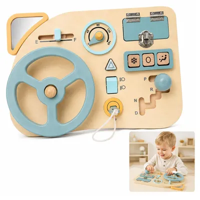 Produktbild von Montessori Activity Board Holz Motorikbrett Lernspielzeug für Kinder, pädagogisches Spielzeug zur Förderung der Feinmotorik & Konzentration, Geschenk ab 1-3 Jahre