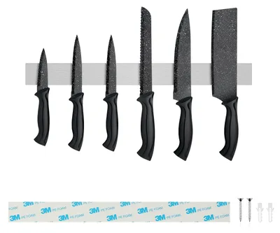 Zdjęcie produktu dla Listwa magnetyczna do noży, 40 cm, ze stali nierdzewnej, samoprzylepna, do kuchni