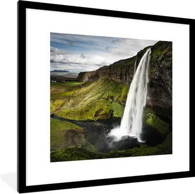 Produktbild von MuchoWow® Gerahmtes Poster Wasserfall - Berg - Dschungel 40x40 cm - Poster mit Schwarzem Bilderrahmen Wandposter Rahmen Foto Bilder - Poster - Plakat im Rahmen
