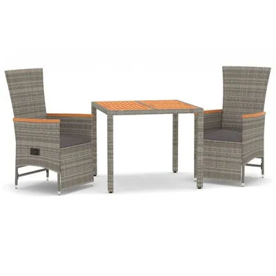 Obrázok produktu pre vidaXL 3-dielny záhradný jedálenský set s vankúšmi Grey Poly Rattan