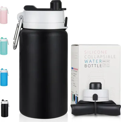 Obrázek produktu pro Skládací láhev na pití 550ml růžová Bez BPA nepropustná cestovní silikonová fitness turistika kancelář kempování