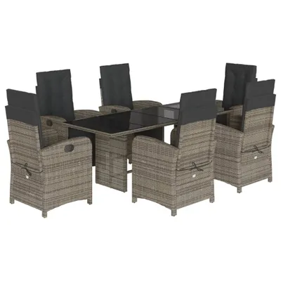 Image de vidaXL Ensemble de jardin 7 pièces avec coussins Gris Poly rotin
